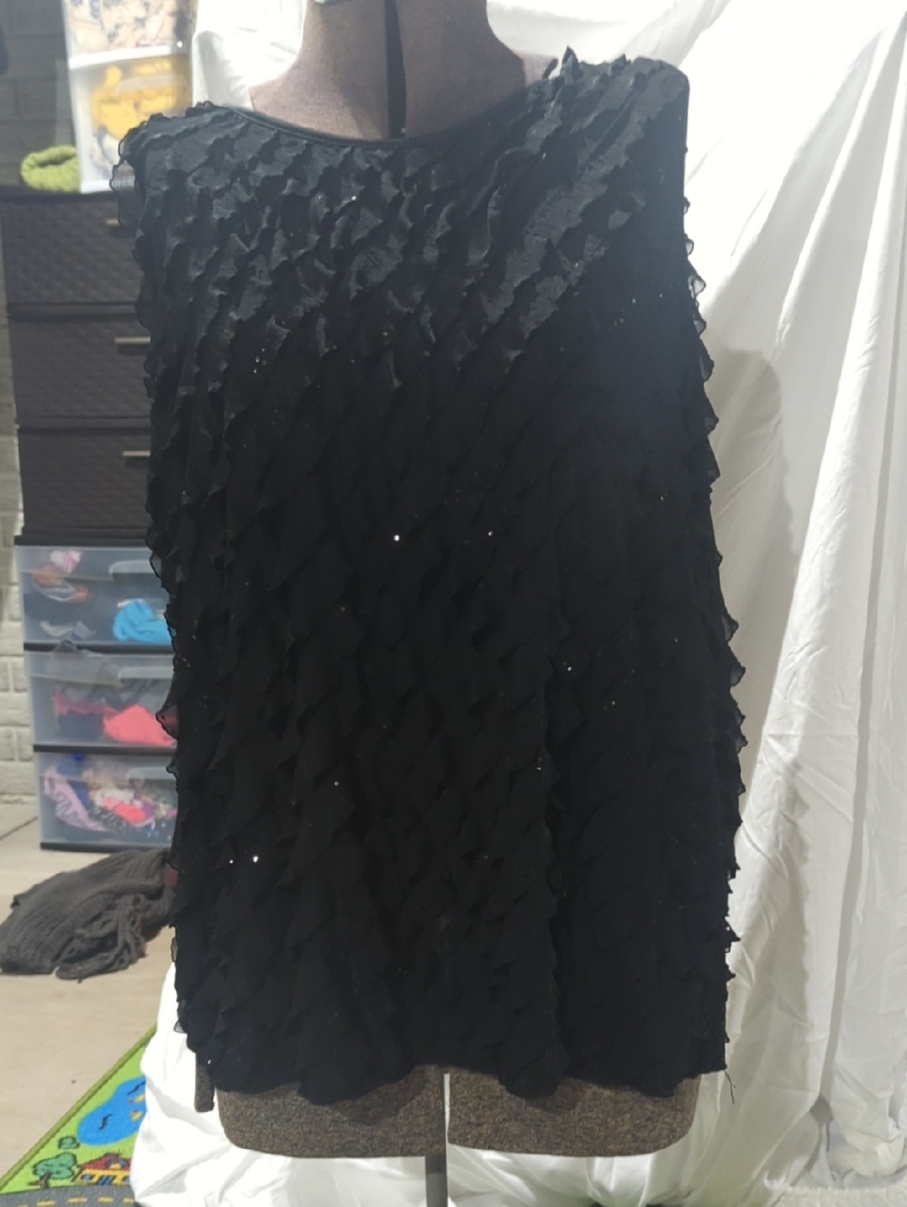 Black Textured Layered Women's Top